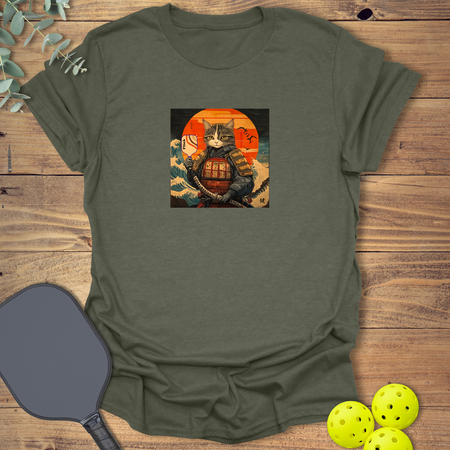 Samurai Cat Plink Pickleball T-Shirt