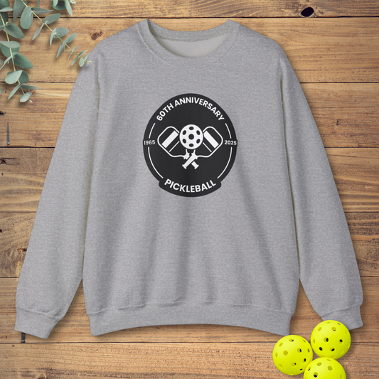 pickleball sweatshirt with 60th pickleball anniversary date in sports grey
