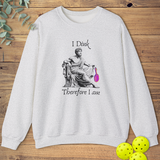 funny pickleball sweatshirt with a Greek philosopher design in light grey