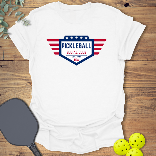 Social club patriotic pickleball t-shirt in white
