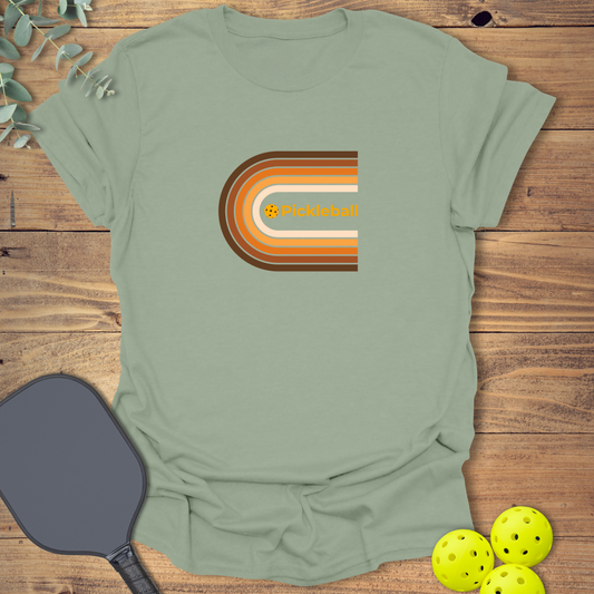 unique pickleball t-shirt with a retro-style design in sage color