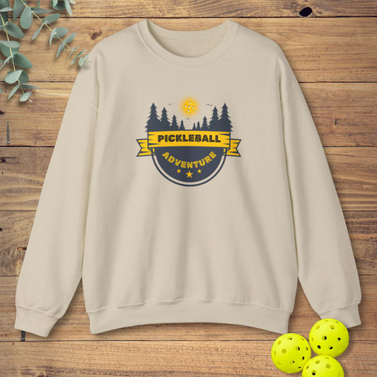 fun pickleball sweatshirt with a pickleball nature design in beige
