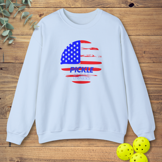 american flag pickleball sweatshirt with a patriotic design in light blue