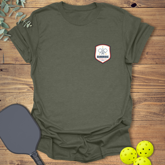The origins of pickleball t-shirt in pocket style in military green