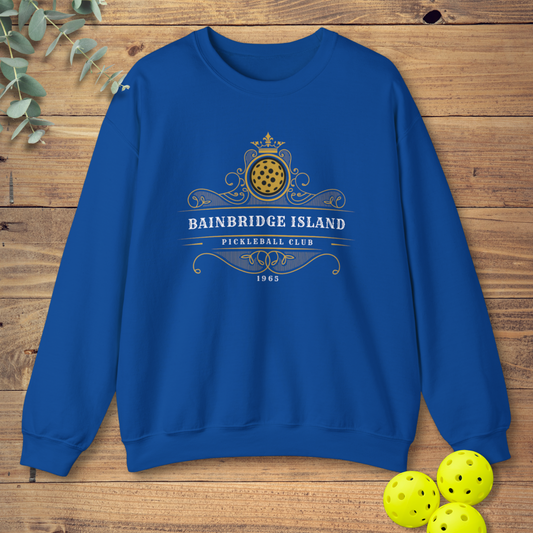 pickleball club sweatshirt with date established in royal blue