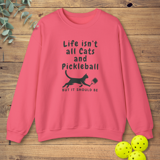 funny pickleball sweatshirt with a cat theme in pink