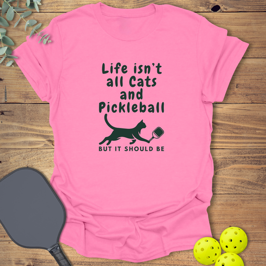 Funny pickleball t-shirt for cat lovers in pink