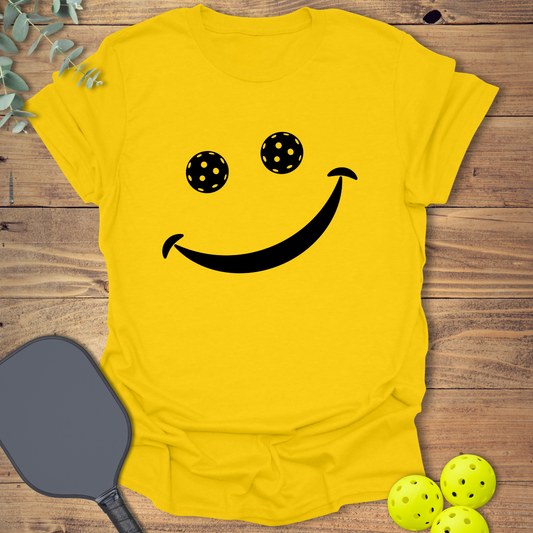 Classic smiley face pickleball t-shirt in daisy yellow
