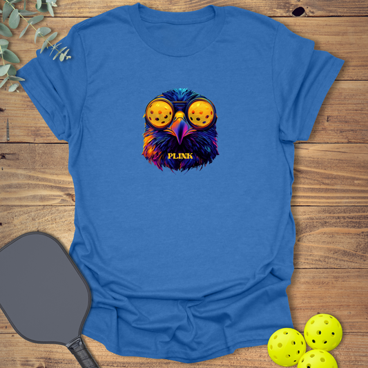 funny pickleball t-shirt with a cyberpunk design featuring an eagle in blue