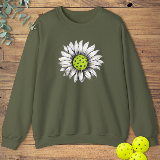 graphic pickleball sweatshirt with a flower design in green