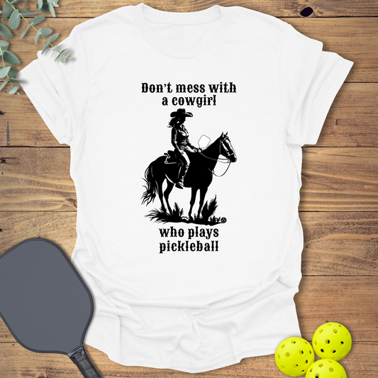 Funny Cowgirl Pickleball T-shirt in white