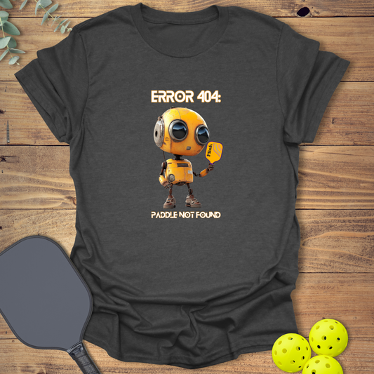 Funny pickleball t-shirt featuring a cute robot in heather grey