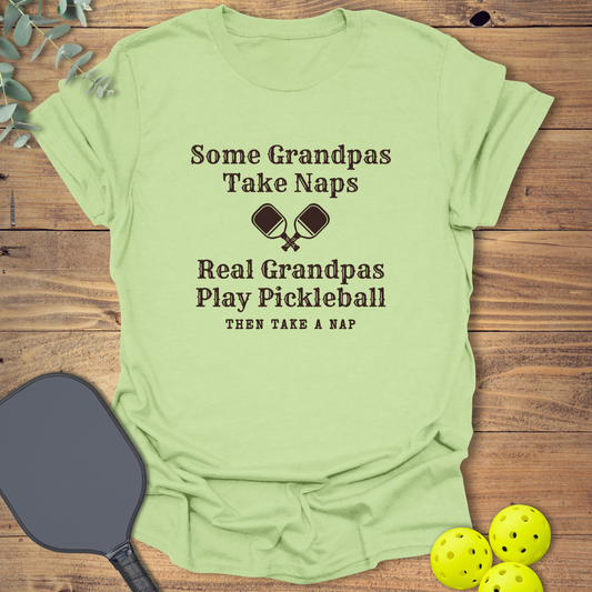 Funny pickleball t-shirt for grandfather in light green