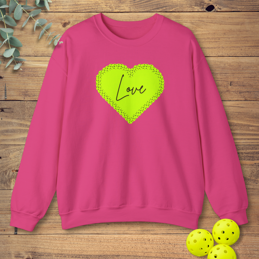 cute pickleball sweatshirt with a heart design in bright pink