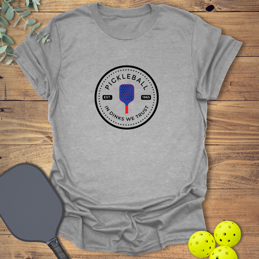 American pickleball t-shirt with date established in sports grey