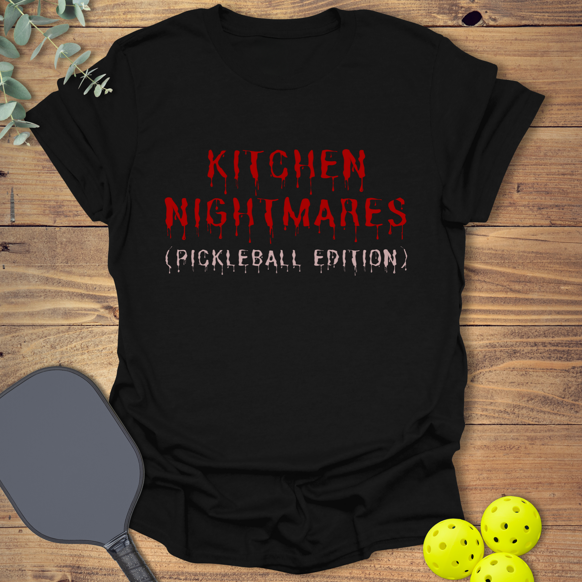 spooky pickleball t-shirt for Halloween in black