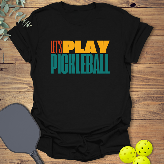fun pickleball t-shirt with a bold colorful design in black