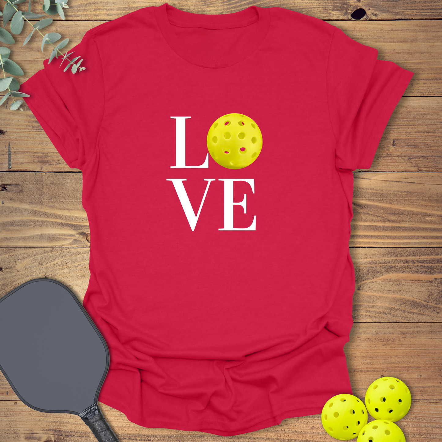 cute love pickleball t-shirt in cherry red