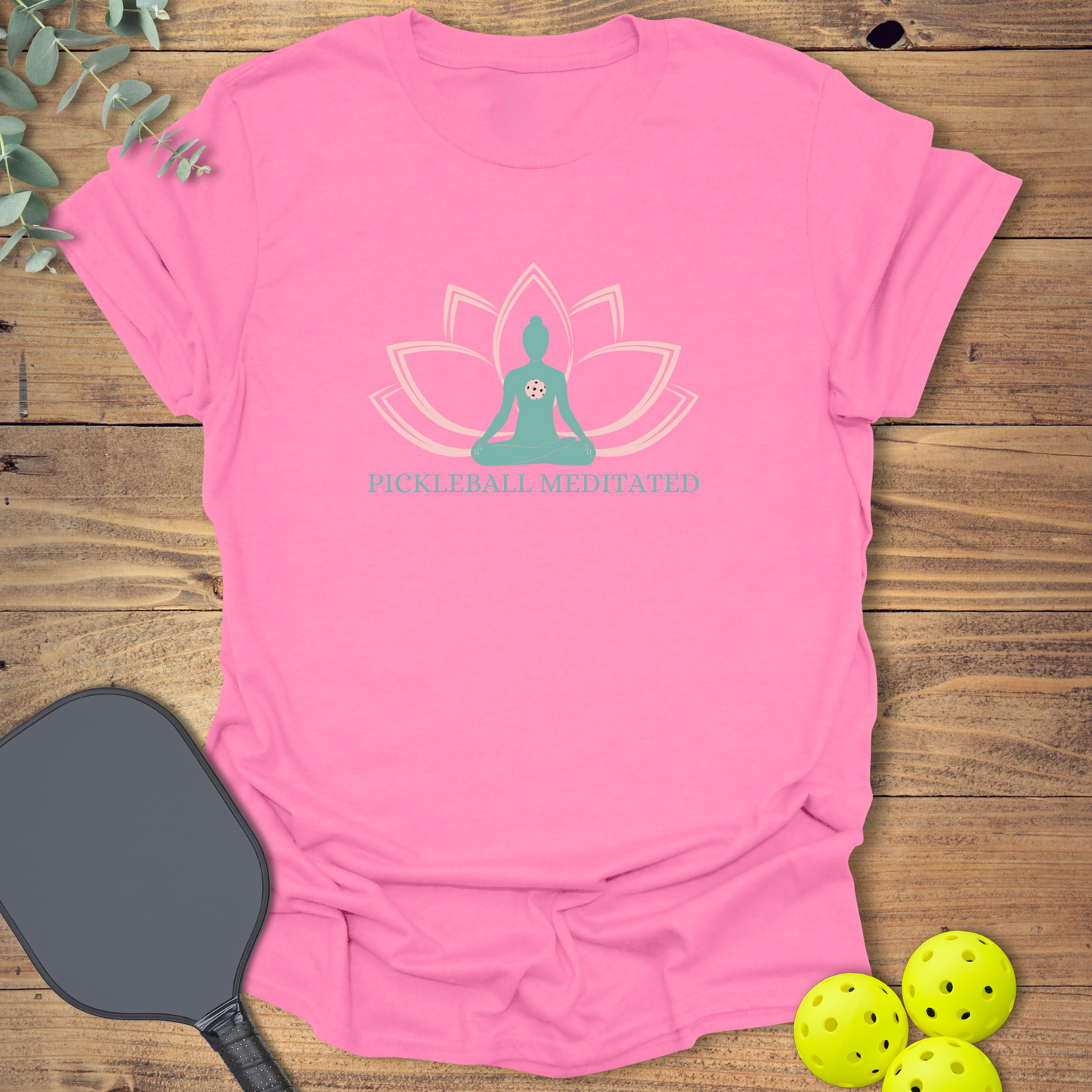 funny pickleball t-shirt with a zen design in pink