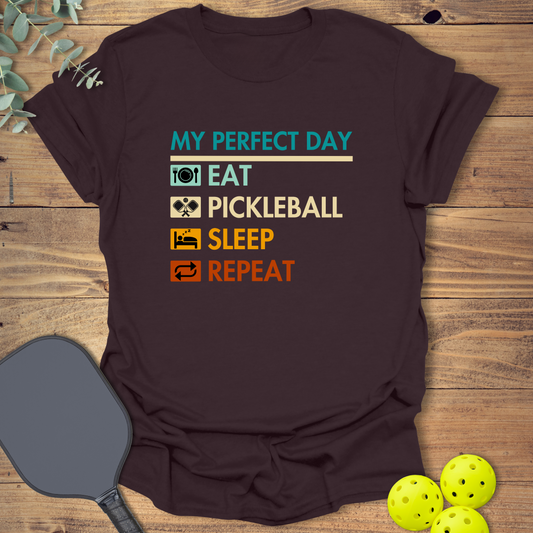 Funny pickleball t-shirt for a perfect day of pickleball in chocolate