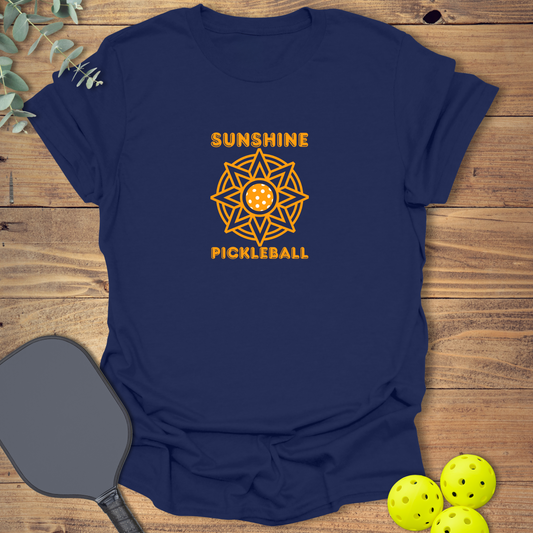 pickleball t-shirt featuring a sunshine in navy blue
