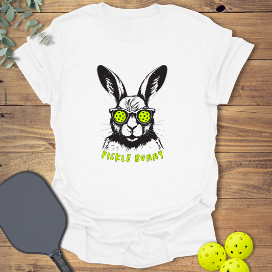 funny pickleball t-shirt featuring a tough easter bunny in white