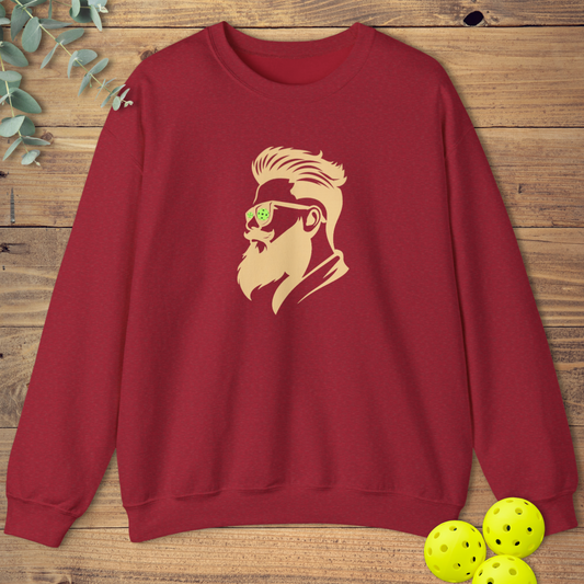 funny pickleball sweatshirt for a dude in cardinal red