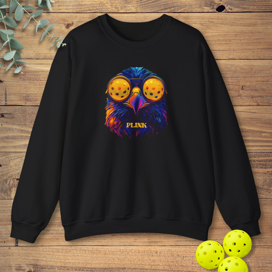 colorful pickleball sweatshirt with a cyberpunk-style eagle design in black