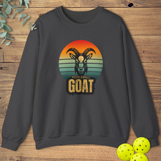 GOAT pickleball sweatshirt with a retro-style design in dark grey