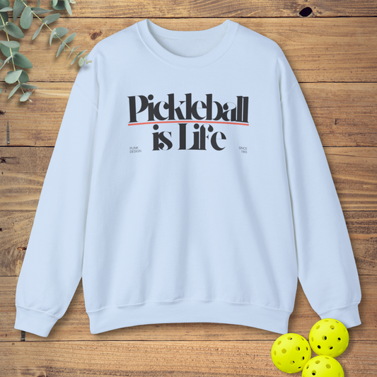 funny pickleball sweatshirt with a vintage-style design in light blue