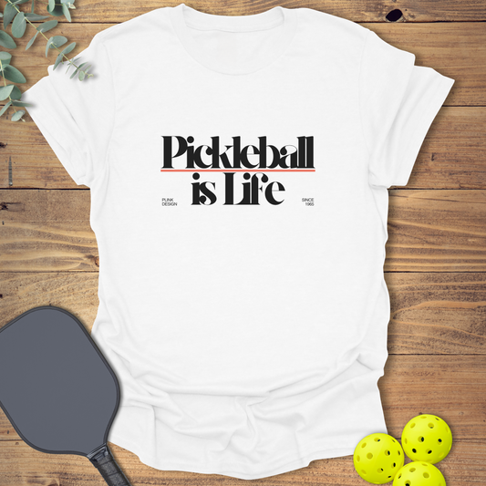 pickleball is life t-shirt with a vintage-style design in white