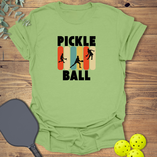 Graphic pickleball t-shirt with a retro-style design in kiwi green