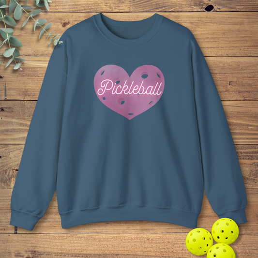 cute pickleball sweatshirt with a heart design in blue