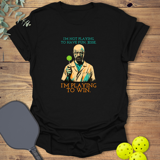 funny pickleball t-shirt with a pop culture design in black