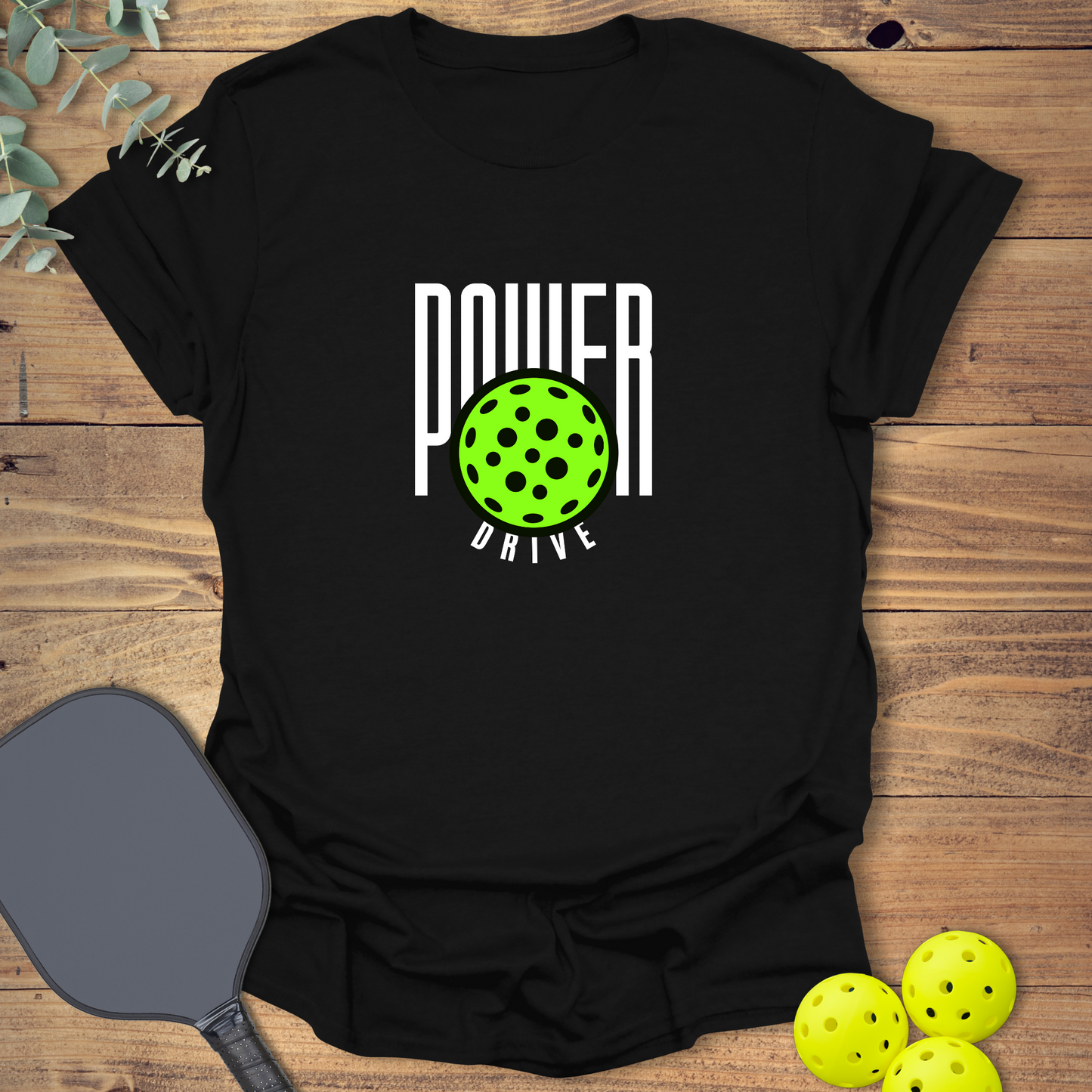 graphic pickleball t-shirt with a bold neon design in black