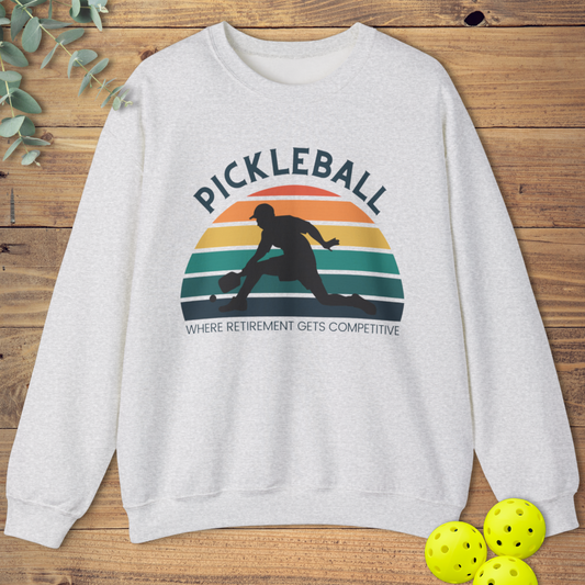 funny pickleball sweatshirt for retirees in light grey
