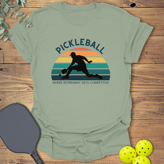 funny pickleball t-shirt for a retiree in light green