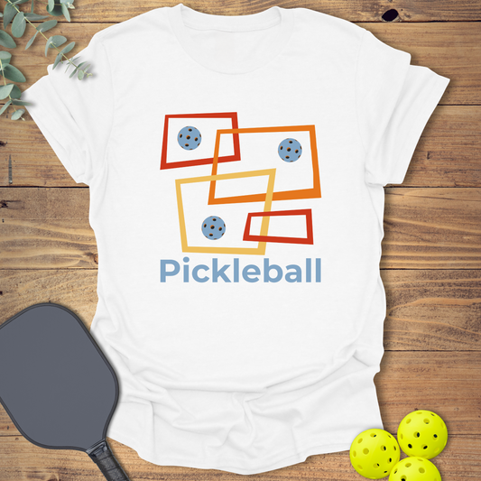Fun Pickleball T-shirt with a retro-style design in white