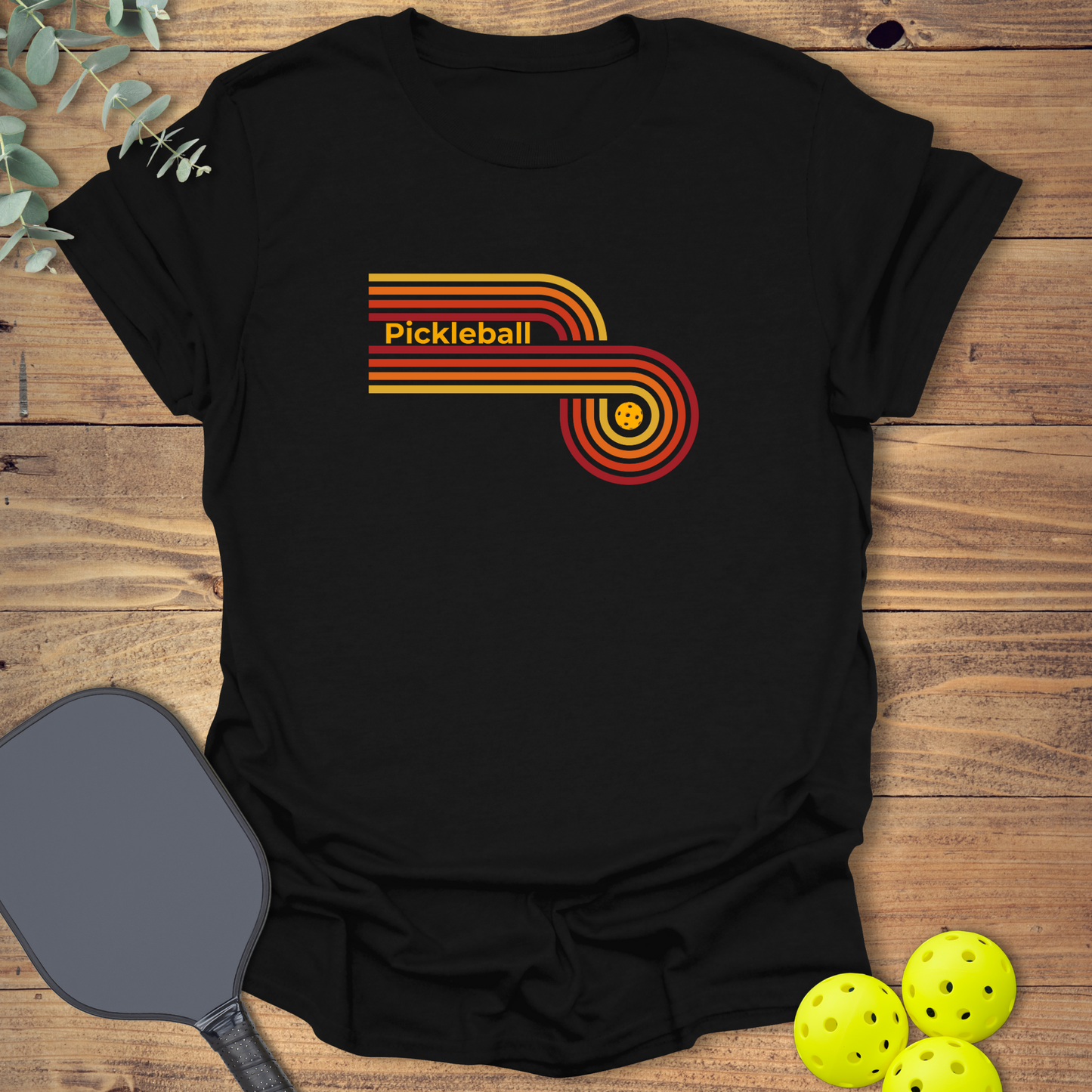 unique pickleball t-shirt with a retro-style design in black