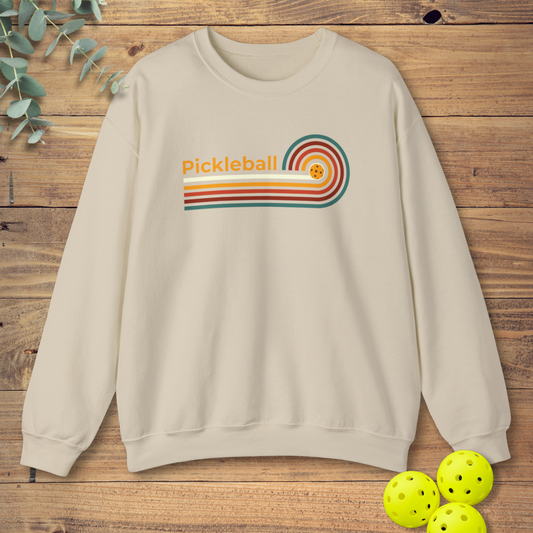 fun pickleball sweatshirt with a retro-style design in beige