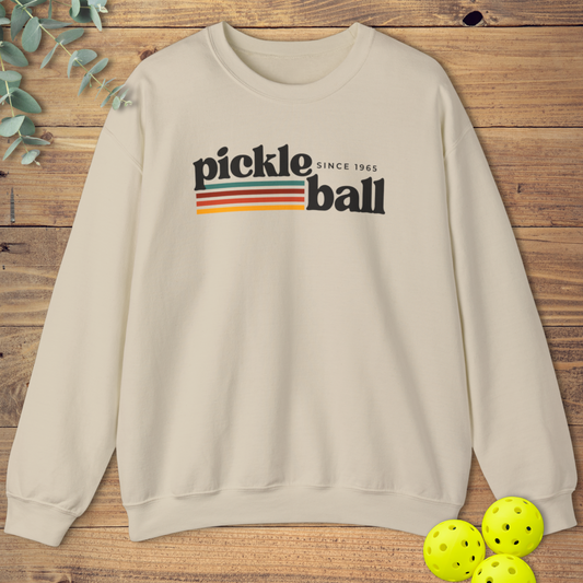pickleball origins sweatshirt with a retro-style design in beige