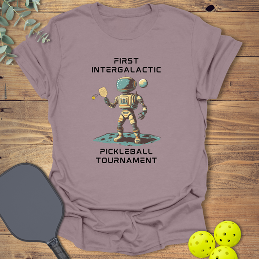 funny pickleball t-shirt featuring a man in space in paragon