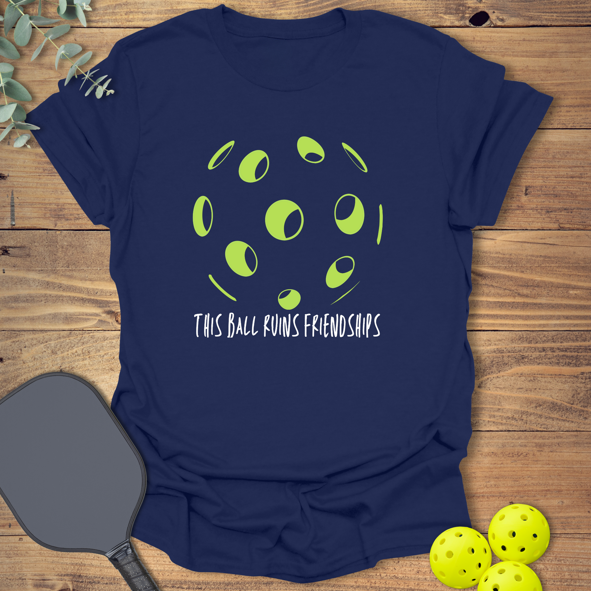 funny pickleball t-shirt with a simple illustration in navy blue