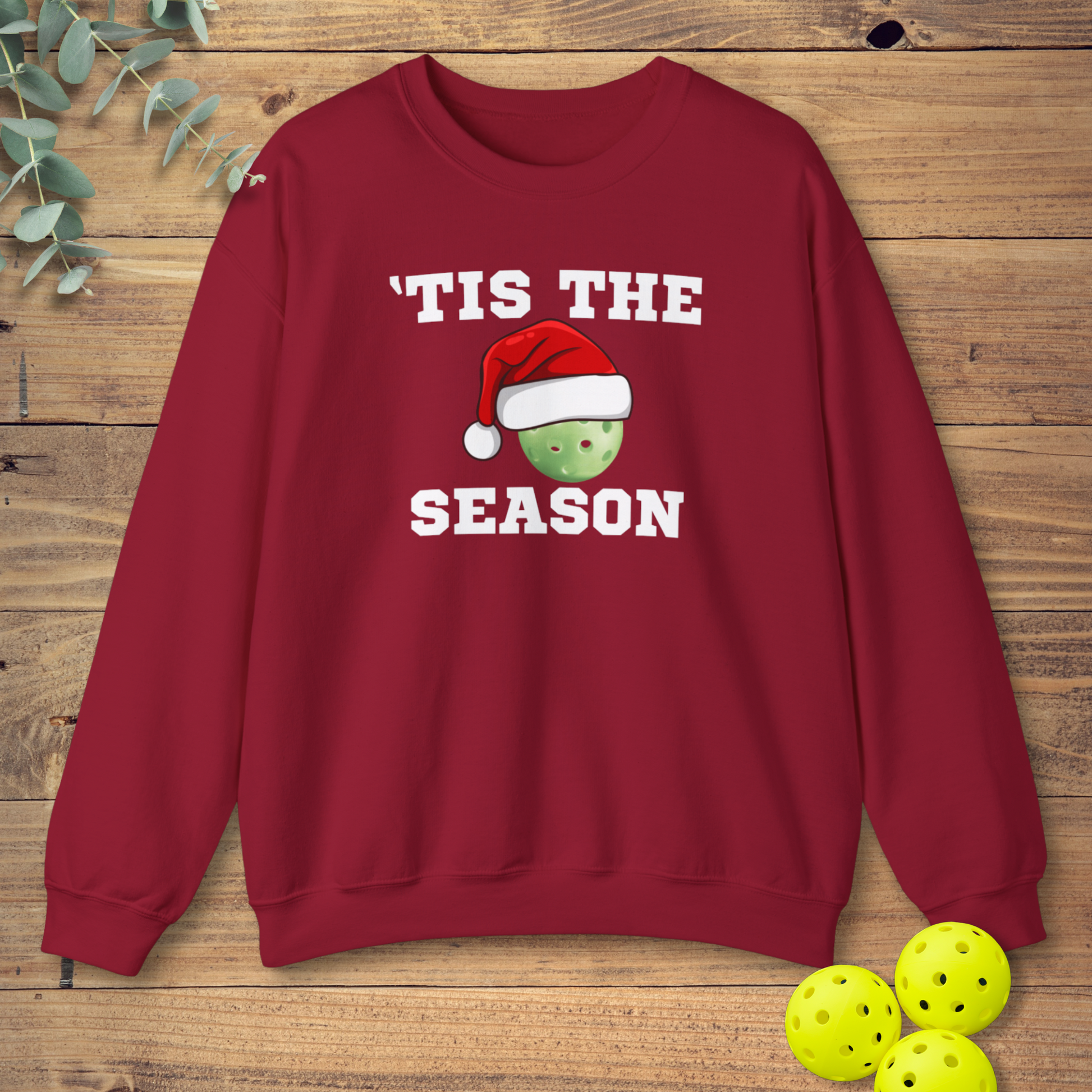 cute pickleball sweatshirt with a holiday design in red