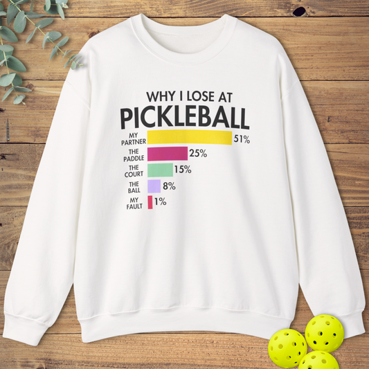 funny pickleball sweatshirt for pickleball losers in white