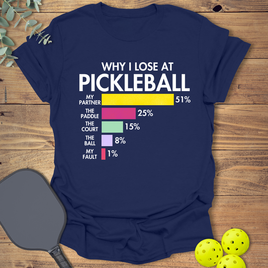 funny pickleball t-shirt for pickleball losers in navy blue