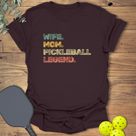 Retro-style pickleball t-shirt for wife and mom in dark brown