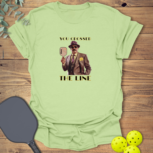 funny pickleball t-shirt with a gangster-style design in light green