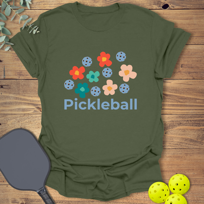 Retro Flowers Pickleball T-Shirt
