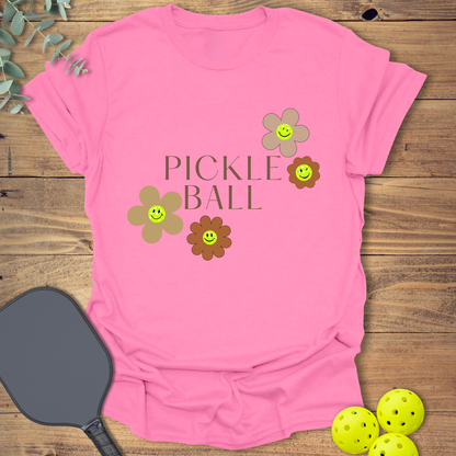 Smiley Face Flowers Pickleball T-Shirt